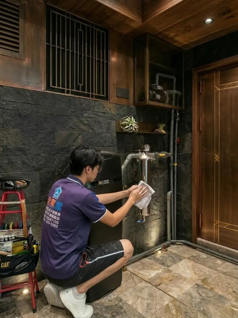 全家潔是精品家具還是淨水器？🤔當「高奢裝潢」遇上「全家潔」的職人工藝案例施工或設備安裝現場照片